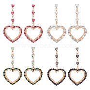 4 Pairs 4 Colors Rhinestone Hollow Heart Dangle Stud Earrings, Alloy Long Drop Earrings with 316 Stainless Steel Pins, Mixed Color, 78.5x39mm, 1 Pair/color(EJEW-AN0004-17)