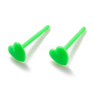Eco-Friendly Plastic Stud Earrings, Heart, Lime, 4x4.5x1mm, Pin: 0.8mm(EJEW-H120-03B-01)