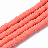 Handmade Polymer Clay Beads Strands, for DIY Jewelry Crafts Supplies, Heishi Beads, Disc/Flat Round, Tomato, 6x0.5~1mm, Hole: 1.8mm, about 290~320pcs/strand, 15.75 inch~16.14 inch(40~41cm)(CLAY-R089-6mm-066)