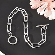 Tarnish Resistant 304 Stainless Steel Paperclip Chain Bracelets, with Toggle Clasps, Stainless Steel Color, 8 inch(20.2cm)(BJEW-O186-03P)