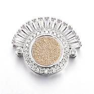 Brass Micro Pave Cubic Zirconia Slide Charms, with Resin, Flat Round & Arch, Platinum, Light Goldenrod Yellow, 22.5x27.5x9mm, Hole: 1.5x5mm(ZIRC-E157-02G-P)