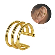 925 Sterling Silver Cuff Earrings, Simple Three Layer Ear Holeless Versatile Earrings for Women, Golden, 12.5x11.5mm, 7.3mm Inner Diameter(JE1064A)