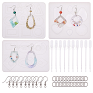 DIY Earring Making, with Pendant Silicone Molds, Resin Casting Molds, For UV Resin, Epoxy Resin Jewelry Making, Brass Earring Hooks and Disposable Plastic Transfer Pipettes, Platinum, 144x98x8mm(DIY-SC0007-28P)