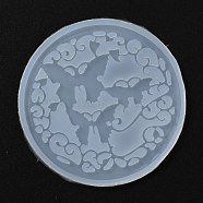 Coaster Food Grade Silicone Molds, Resin Casting Molds, For UV Resin, Epoxy Resin Craft Making, Round with Butterfly, White, 96x5mm(DIY-H145-07)