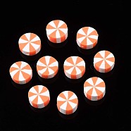 Handmade Polymer Clay Beads, Flat Round, Coral, 9~10x4mm, Hole: 1.6mm(CLAY-N011-019K)