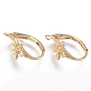 Brass Leverback Earring Findings, with Loop, Flower, Nickel Free, Real 18K Gold Plated, 17x8mm, Hole: 1.5mm(KK-Q750-039G)