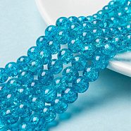 Crackle Glass Beads Strands, Round, Dark Turquoise, 8mm, Hole: 1.3~1.6mm, about 100pcs/strand, 31.4 inch(CCG-Q001-8mm-06)