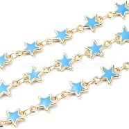 Handmade Alloy Enamel Star Link Chains, Soldered, Long-Lasting Plated, Lead Free & Cadmium Free, Golden, Deep Sky Blue, 11x8x1.6mm(X-ENAM-F138-01B-RS)