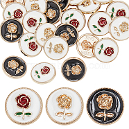 WADORN 24Pcs 3 Style Alloy Enamel Shank Buttons, 1-Hole, Flat Round with Rose, Mixed Color, 18x7.5mm, Hole: 2mm, 8pcs/style(BUTT-WR0001-18)