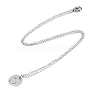 201 Stainless Steel Initial Pendants Necklaces, with Cable Chains, Flat Round with Letter, Stainless Steel Color, Letter.C, 16.3 inch(40cm), 1mm(NJEW-S069-TN507-C)