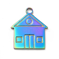 Ion Plating(IP) 201 Stainless Steel Pendants, House Charms, Rainbow Color, 23x19.5x1.5mm, Hole: 2.5mm(STAS-H172-15M)