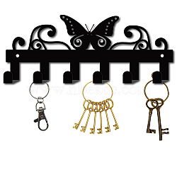 Iron Wall Mounted Hook Hangers, Decorative Organizer Rack with 6 Hooks, for Bag Clothes Key Scarf Hanging Holder, Butterfly, Gunmetal, 11x27cm(AJEW-WH0156-085)