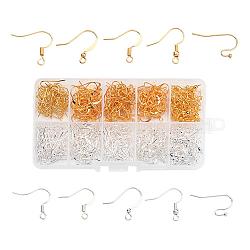 1 Box Five Styles Brass Earring Hooks, with Horizontal Loop, Golden and Silver, Mixed Color, 16~21x12~19mm, Hole: 2mm, 22 Gauge, Pin: 0.6mm, about 40pcs/compartment, 400pcs/box(KK-X0092-01)