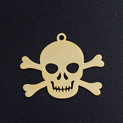 201 Stainless Steel Pendants, Pirate Style Skull, Golden, 19.5x24.5x1mm, Hole: 1.5mm(STAS-S105-JN379-2-20)