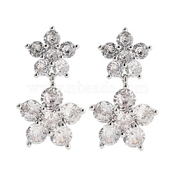 Rack Plating Flower Brass Stud Earrings, with Clear Cubic Zirconia, Cadmium Free & Lead Free, Long-Lasting Plated, Platinum, 21.5x12mm(EJEW-N055-44P-RS)