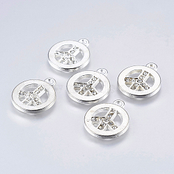 Alloy Rhinestone Pendants, Cadmium Free & Lead Free, Peace Sign, Silver Color Plated, about 17mm wide, 21mm long, hole: 2mm(RSB509-8)