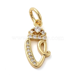 Brass Micro Pave Cubic Zirconia Pendants, with Jump Ring, Letter V, 16x8x2mm, Ring: 6x1mm, Inner Diameter: 4mm(KK-M273-01G-V)