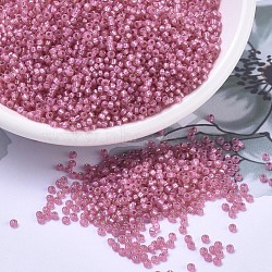 MIYUKI Round Rocailles Beads, Japanese Seed Beads, 11/0, (RR556) Dyed Rose Silverlined Alabaster, 2x1.3mm, Hole: 0.8mm, about 1111pcs/10g(X-SEED-G007-RR0556)