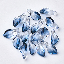 Two Tone Transparent Spray Painted Glass Pendants, Petaline, Marine Blue, 20x10.5x6mm, Hole: 1.2mm(X-GLAA-S054-007D-01)