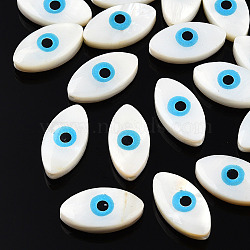 Evil Eye Natural Freshwater Shell Beads, Deep Sky Blue, 15~16x7~8x5~6mm, Hole: 1mm(SHEL-F001-34)