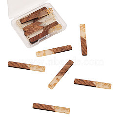 Epoxy Resin & Wood Big Pendants, with Gold & Silver Foil, Rectangle, Mixed Color, 51.5x7.5x3mm, Hole: 1.8mm(RESI-CJ0001-10)