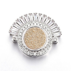 Brass Micro Pave Cubic Zirconia Slide Charms, with Resin, Flat Round & Arch, Platinum, Light Goldenrod Yellow, 22.5x27.5x9mm, Hole: 1.5x5mm(ZIRC-E157-02G-P)