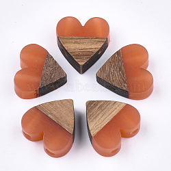 Resin & Walnut Wood Multi Strand Links, Heart, Coral, 17.5~18x17x5.5~6.5mm, Hole: 2mm(RESI-S367-12A-07)