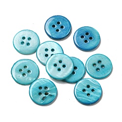 Freshwater Shell Buttons, 4-Hole, Flat Round, Sky Blue, 14x1.7~2.2mm, Hole: 1.6mm(SHEL-C005-02B)