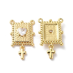 Rack Plating Brass Micro Pave Clear Cubic Zirconia Pendants, Lead Free & Cadmium Free, Rectangle with Cross Charm, Real 18K Gold Plated, 22x13x3.5mm, Hole: 1mm(KK-D074-32G)