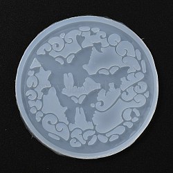 Coaster Food Grade Silicone Molds, Resin Casting Molds, For UV Resin, Epoxy Resin Craft Making, Round with Butterfly, White, 96x5mm(DIY-H145-07)