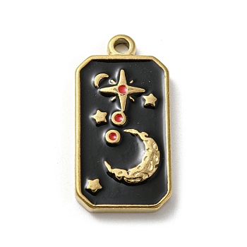 304 Stainless Steel Pendants, with Enamel, Rectangle with Tarot Pattern, Golden, Moon, 25.5x13x3mm, Hole: 2mm