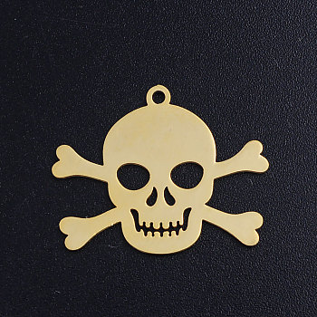 201 Stainless Steel Pendants, Pirate Style Skull, Golden, 19.5x24.5x1mm, Hole: 1.5mm