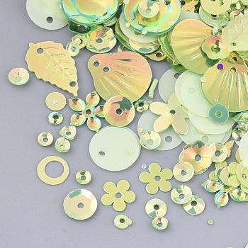 Ornament Accessories, PVC Plastic Paillette/Sequins Beads, Mixed Shapes, Green Yellow, 3~21x3~21x0.4~3mm, Hole: 1~1.6mm