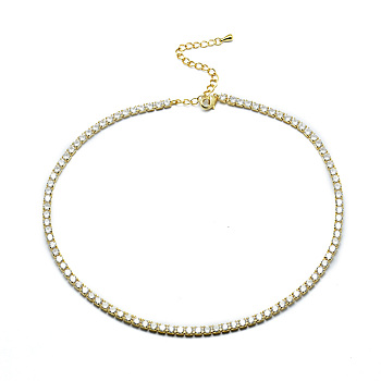 Brass Tennis Necklaces, with Cubic Zirconia Cup Chains and Lobster Claw Clasps, Clear, 13 inch(33cm)