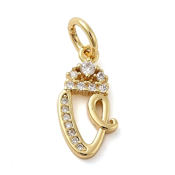 Brass Micro Pave Cubic Zirconia Pendants, with Jump Ring, Letter V, 16x8x2mm, Ring: 6x1mm, Inner Diameter: 4mm