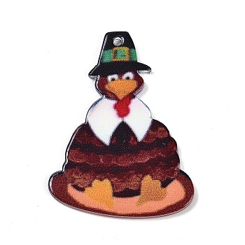 Thanksgiving Day Theme Acrylic Pendants, Turkey, 39.5x29.5x2mm, Hole: 1.6mm