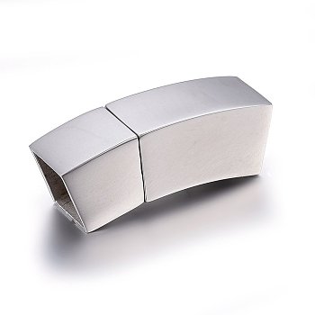304 Stainless Steel Magnetic Clasps with Glue-in Ends, Curved Rectangle, Stainless Steel Color, 29x10x10mm, Hole: 8x8mm