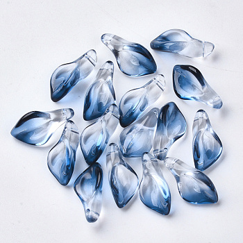 Two Tone Transparent Spray Painted Glass Pendants, Petaline, Marine Blue, 20x10.5x6mm, Hole: 1.2mm