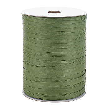 Flat Raffia Paper Ribbon, for Gift Wrapping, Party Decorations, Olive Drab, 6~6.5mm, about 328.08 Yards(300m)/Roll
