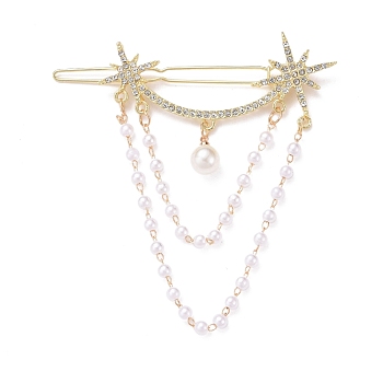 Alloy Crystal Rhinestone Hair Barrettes, with Plastic Beads, Star, Golden, 76x80x11mm