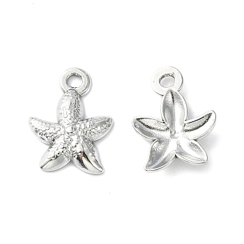 304 Stainless Steel Charms, Starfish Charms, Stainless Steel Color, 13.5x10x2.3mm, Hole: 1.5mm