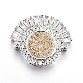 Brass Micro Pave Cubic Zirconia Slide Charms, with Resin, Flat Round & Arch, Platinum, Light Goldenrod Yellow, 22.5x27.5x9mm, Hole: 1.5x5mm
