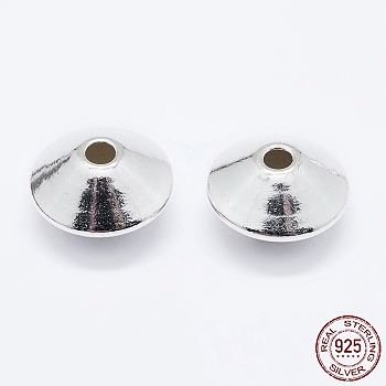 925 Sterling Silver Spacer Beads, Saucer Beads, Silver, 10x5.8mm, Hole: 1.5mm