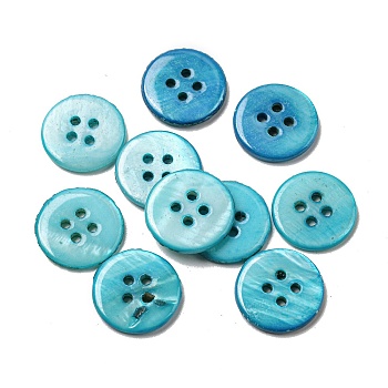 Freshwater Shell Buttons, 4-Hole, Flat Round, Sky Blue, 14x1.7~2.2mm, Hole: 1.6mm