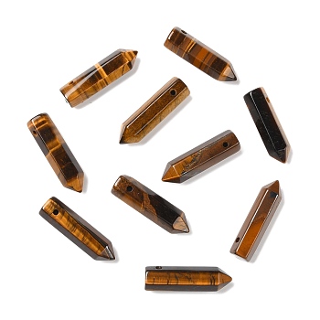 Natural Tiger Eye Pointed Pendants, Faceted, Bullet, 30~33x8~9mm, Hole: 1.4~1.6mm