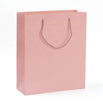 Kraft Paper Bags, Gift Bags, Shopping Bags, Wedding Bags, Rectangle with Handles, Pink, 33x28.1x10cm