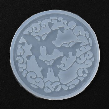 Coaster Food Grade Silicone Molds, Resin Casting Molds, For UV Resin, Epoxy Resin Craft Making, Round with Butterfly, White, 96x5mm