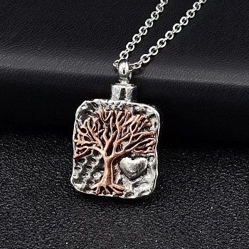 Two Tone Alloy Urn Ashes Necklaces, Tree of Life Pendant Necklace, Antique Silver & Antique Golden, 15.75~23.62 inch(40~60cm)