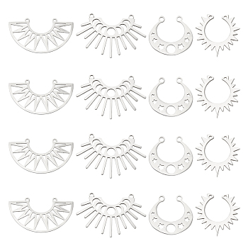 16Pcs 4 Style 201 Stainless Steel Laser Cut Pendants, Gear, Stainless Steel Color, 19~24x19~39x1mm hole: 1.4~1.5mm, 4pcs/style