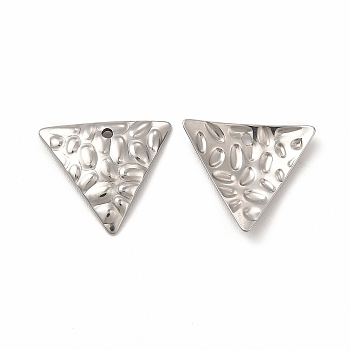 304 Stainless Steel Pendants, Textured, Triangle Charm, Stainless Steel Color, 15x17x2mm, Hole: 1.2mm